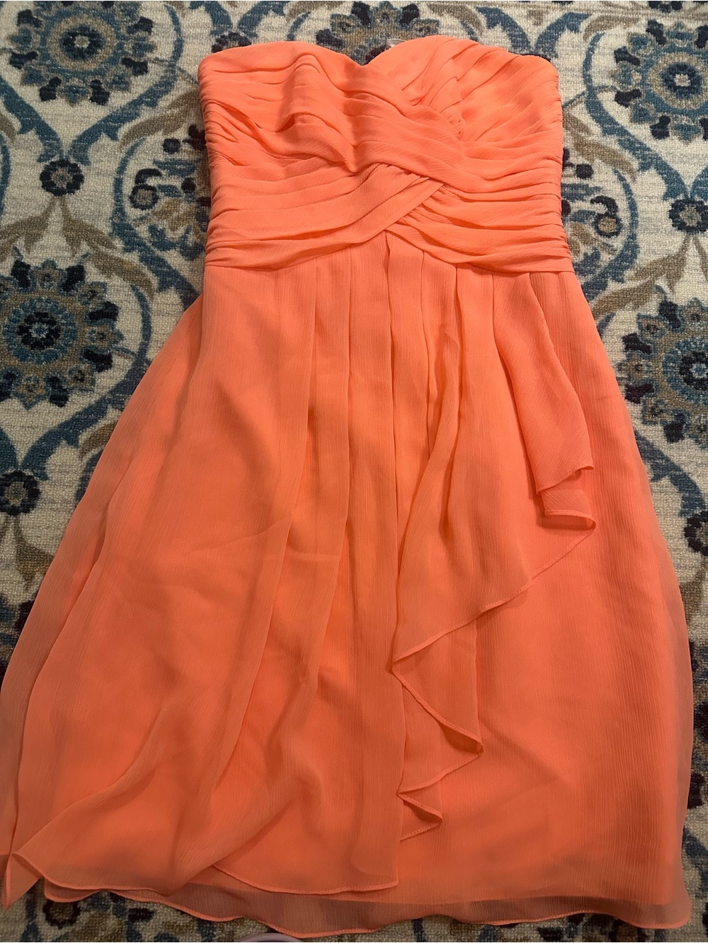David’s Bridal Coral Strapless Chiffon Dress Size 2